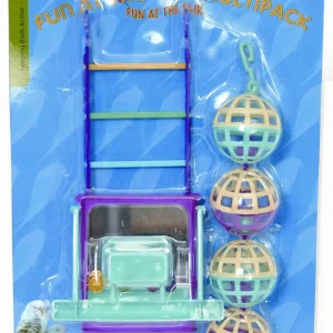 Parkietenspeelgoed met bal, ladder en stok | HappyPet | 22X10X4 CM